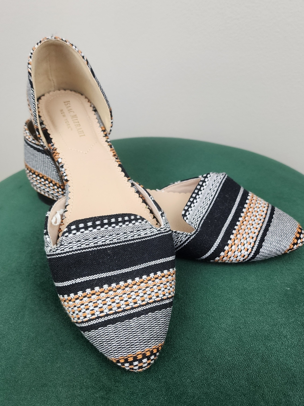 Isaac Mizrahi Textured/Woven Striped Pointed Toe D'Orsay Flats